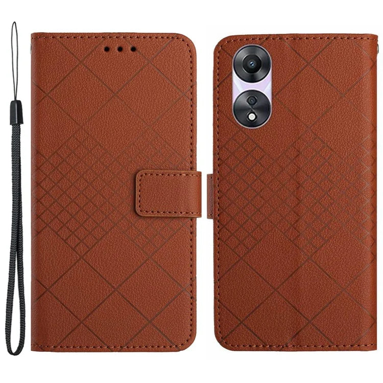 HT06 For Oppo A38 4G / A18 4G Leather Case Wallet Imprinted Rhombus Phone Cover