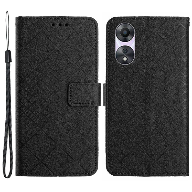 HT06 For Oppo A38 4G / A18 4G Leather Case Wallet Imprinted Rhombus Phone Cover