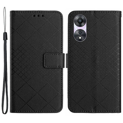 HT06 For Oppo A38 4G / A18 4G Leather Case Wallet Imprinted Rhombus Phone Cover