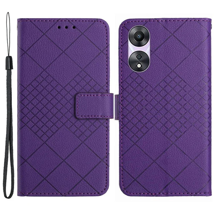 HT06 For Oppo A38 4G / A18 4G Leather Case Wallet Imprinted Rhombus Phone Cover
