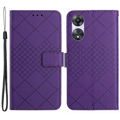 HT06 For Oppo A38 4G / A18 4G Leather Case Wallet Imprinted Rhombus Phone Cover