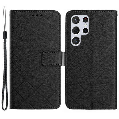 HT06 For Samsung Galaxy S24 Ultra Case Litchi Texture Rhombus Imprinted Wallet Cover