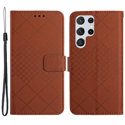 HT06 For Samsung Galaxy S24 Ultra Case Litchi Texture Rhombus Imprinted Wallet Cover