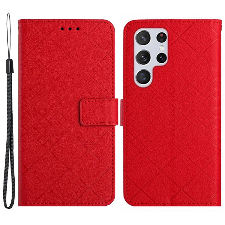 HT06 For Samsung Galaxy S24 Ultra Case Litchi Texture Rhombus Imprinted Wallet Cover