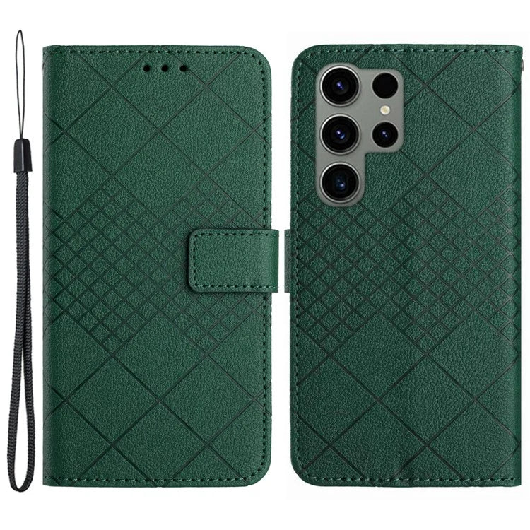 HT06 For Samsung Galaxy S23 Ultra Case Wallet Stand Litchi Texture Phone Cover