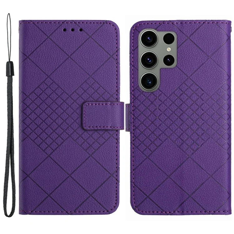 HT06 For Samsung Galaxy S23 Ultra Case Wallet Stand Litchi Texture Phone Cover