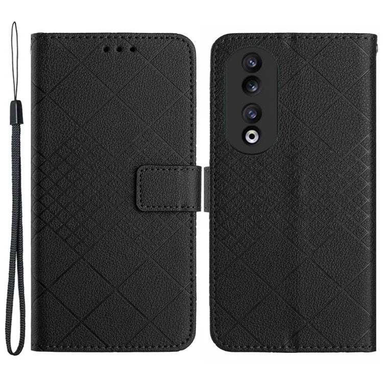 HT06 Imprinted Leather Cover for Honor 90 Phone Case with Stand Wallet