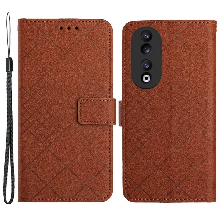 HT06 Imprinted Leather Cover for Honor 90 Phone Case with Stand Wallet