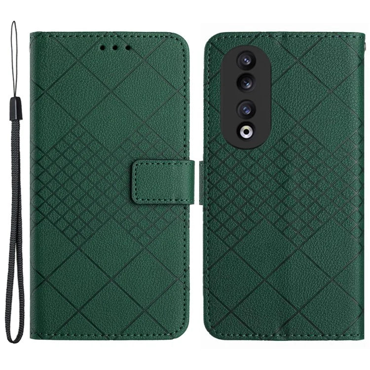 HT06 Imprinted Leather Cover for Honor 90 Phone Case with Stand Wallet