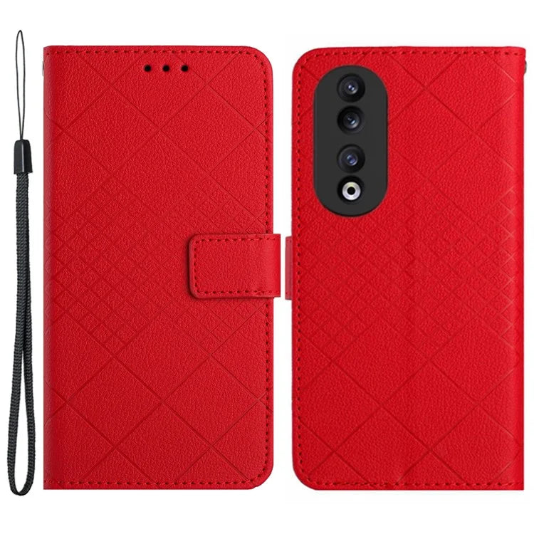 HT06 Imprinted Leather Cover for Honor 90 Phone Case with Stand Wallet