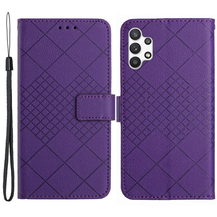 HT06 For Samsung Galaxy A13 4G Case Rhombus Imprinted Leather Phone Cover