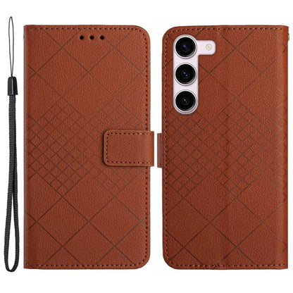 HT06 For Samsung Galaxy S23 Case PU Leather Rhombus Pattern Stand Mobile Phone Cover