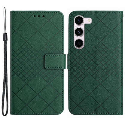 HT06 For Samsung Galaxy S23 Case PU Leather Rhombus Pattern Stand Mobile Phone Cover