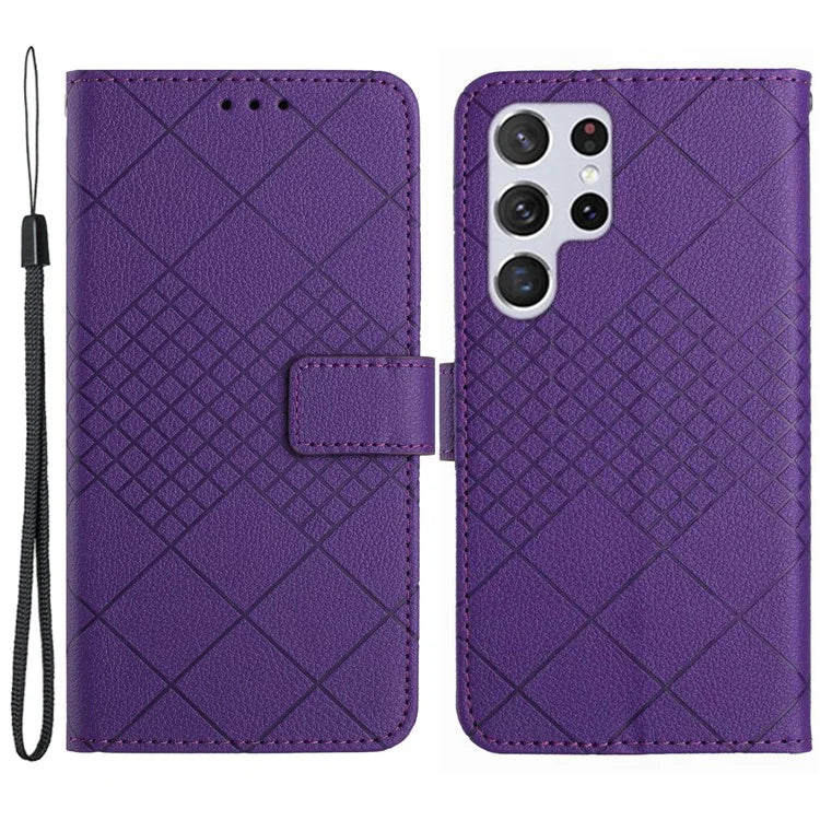HT06 For Samsung Galaxy S22 Ultra 5G Case PU Leather Anti-scratch Phone Cover
