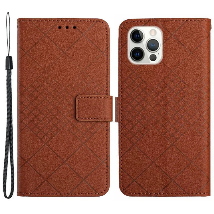 HT06 For iPhone 13 Pro Max 6.7 inch Case PU Leather Rhombus Pattern Phone Protector