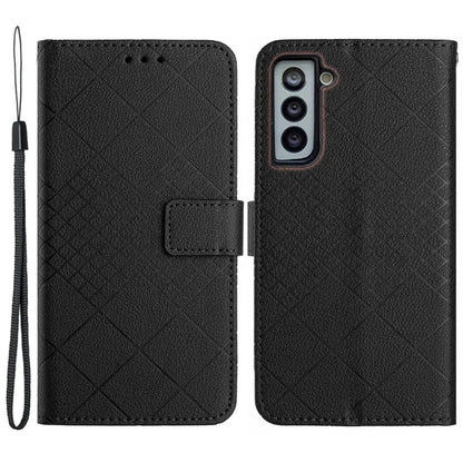 HT06 For Samsung Galaxy S21 FE 5G Case PU Leather Rhombus Pattern Imprint Stand Phone Cover