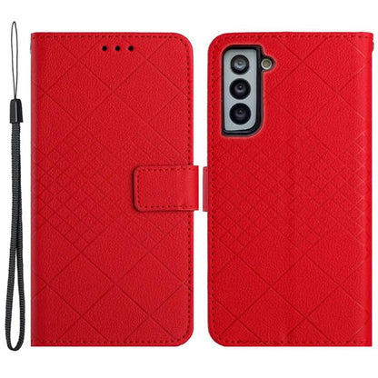 HT06 For Samsung Galaxy S21 FE 5G Case PU Leather Rhombus Pattern Imprint Stand Phone Cover