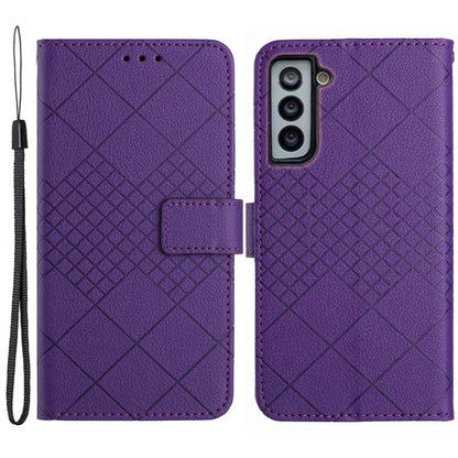 HT06 For Samsung Galaxy S22 5G Case Anti-scratch PU Leather Rhombus Pattern Stand Phone Cover