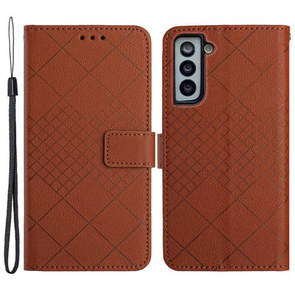 HT06 For Samsung Galaxy S22 5G Case Anti-scratch PU Leather Rhombus Pattern Stand Phone Cover