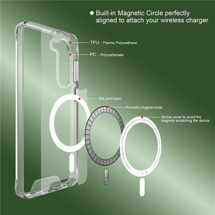 For Samsung Galaxy S23 Case Compatible with MagSafe Military Grade TPU+PC Clear Phone Cover