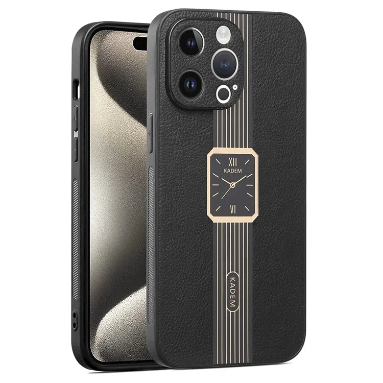 KADEM For iPhone 15 Pro Max Shockproof Case PU+TPU+Acrylic Electroplating Phone Shell