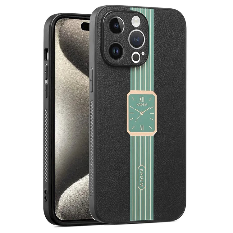 KADEM For iPhone 15 Pro Max Shockproof Case PU+TPU+Acrylic Electroplating Phone Shell