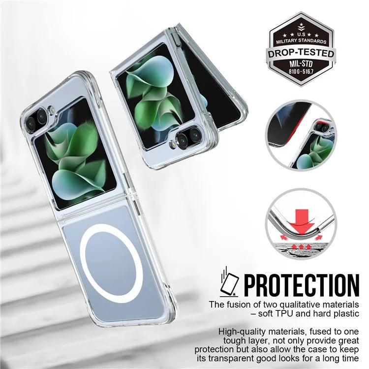 For Samsung Galaxy Z Flip5 5G Clear Case Magnetic Phone Cover Compatible with MagSafe