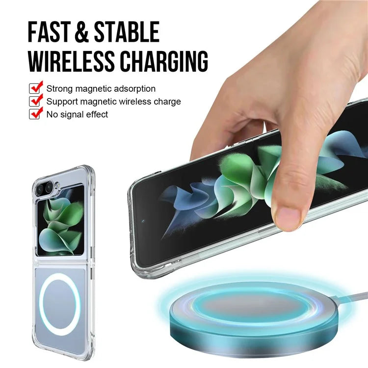 For Samsung Galaxy Z Flip5 5G Clear Case Magnetic Phone Cover Compatible with MagSafe