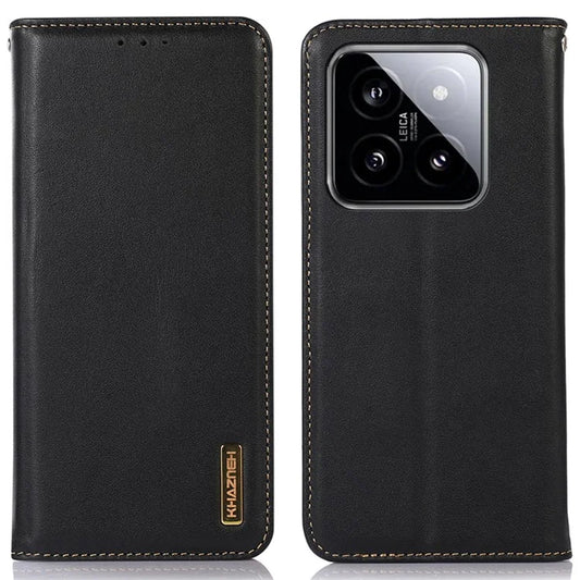 KHAZNEH For Xiaomi 14 Case Genuine Cow Leather Stand Magnetic Closure Phone Cover