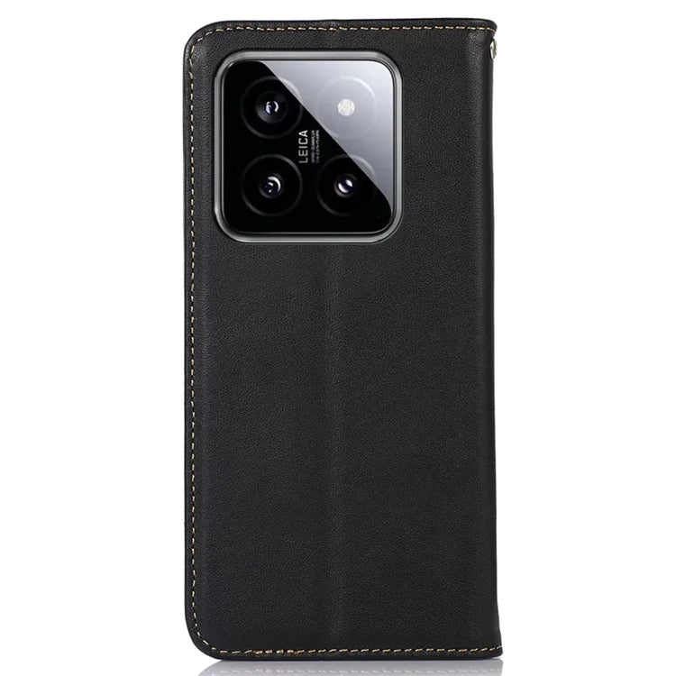 KHAZNEH For Xiaomi 14 Case Genuine Cow Leather Stand Magnetic Closure Phone Cover
