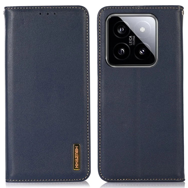 KHAZNEH For Xiaomi 14 Case Genuine Cow Leather Stand Magnetic Closure Phone Cover