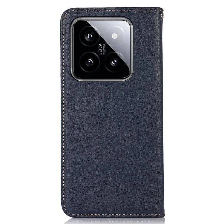 KHAZNEH For Xiaomi 14 Case Genuine Cow Leather Stand Magnetic Closure Phone Cover