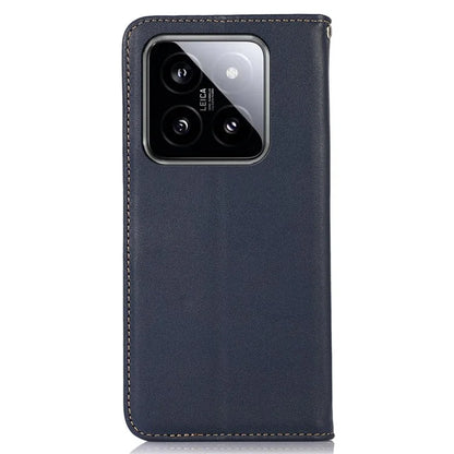 KHAZNEH For Xiaomi 14 Case Genuine Cow Leather Stand Magnetic Closure Phone Cover