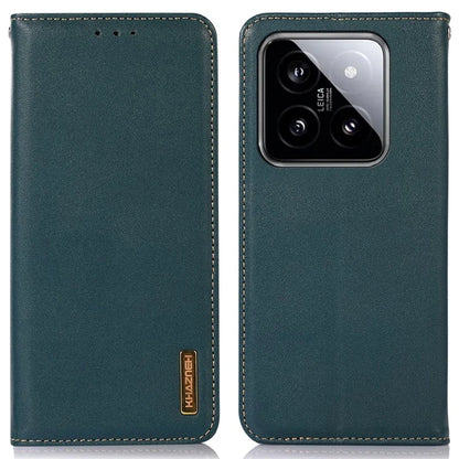 KHAZNEH For Xiaomi 14 Case Genuine Cow Leather Stand Magnetic Closure Phone Cover