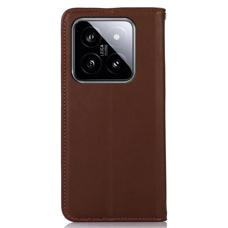 KHAZNEH For Xiaomi 14 Case Genuine Cow Leather Stand Magnetic Closure Phone Cover