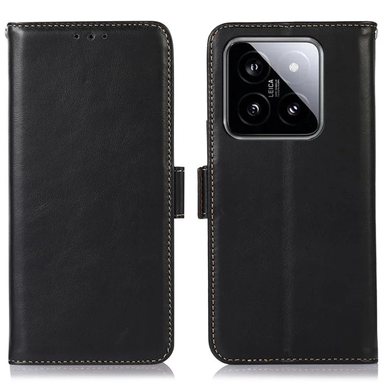 For Xiaomi 14 Case RFID Blocking Genuine Cow Leather Flip Phone Cover