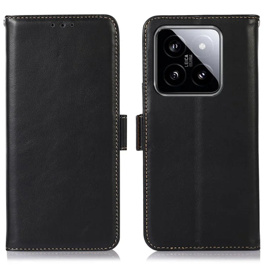 For Xiaomi 14 Case RFID Blocking Genuine Cow Leather Flip Phone Cover