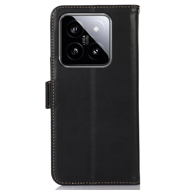 For Xiaomi 14 Case RFID Blocking Genuine Cow Leather Flip Phone Cover