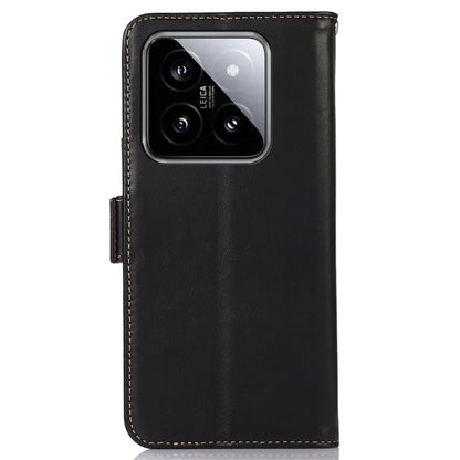For Xiaomi 14 Case RFID Blocking Genuine Cow Leather Flip Phone Cover