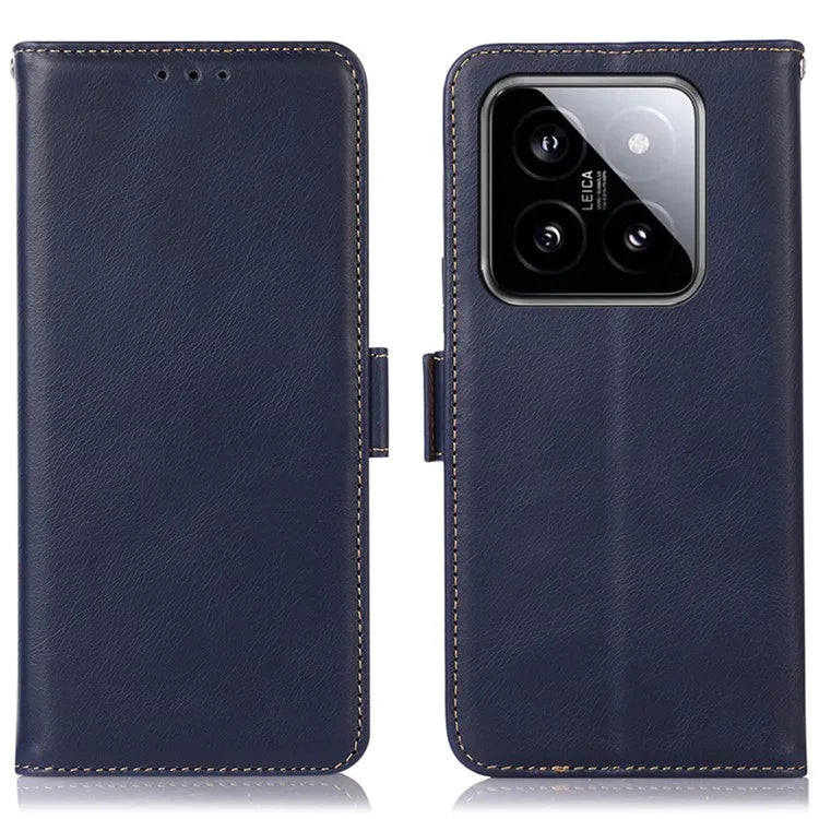 For Xiaomi 14 Case RFID Blocking Genuine Cow Leather Flip Phone Cover