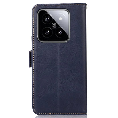 For Xiaomi 14 Case RFID Blocking Genuine Cow Leather Flip Phone Cover