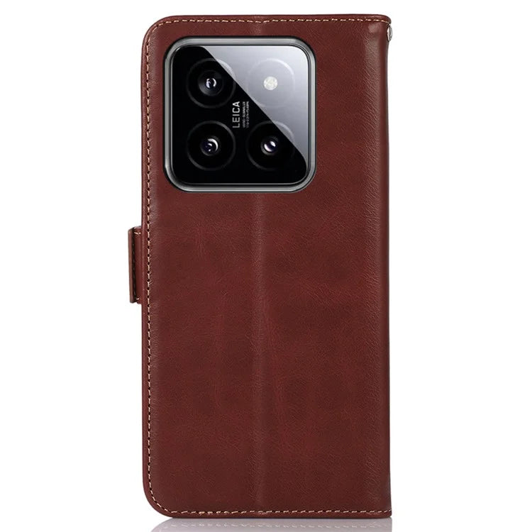 For Xiaomi 14 Case RFID Blocking Genuine Cow Leather Flip Phone Cover