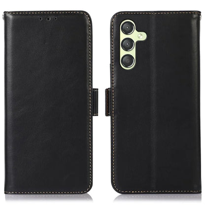 For Samsung Galaxy A25 5G (Global) (161.0 x 76.5 x 8.3mm) Case Genuine Cow Leather Folio Phone Cover with RFID Blocking
