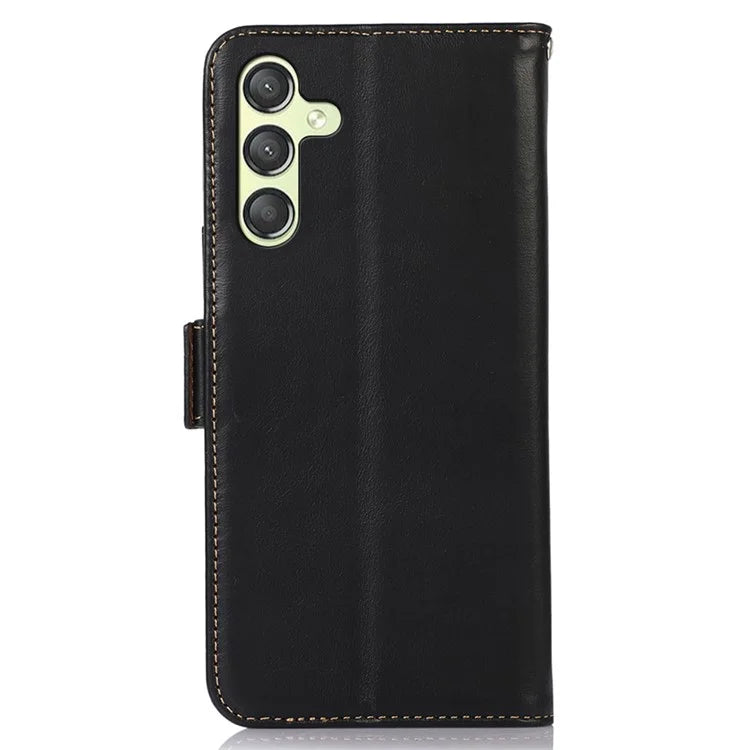 For Samsung Galaxy A25 5G (Global) (161.0 x 76.5 x 8.3mm) Case Genuine Cow Leather Folio Phone Cover with RFID Blocking