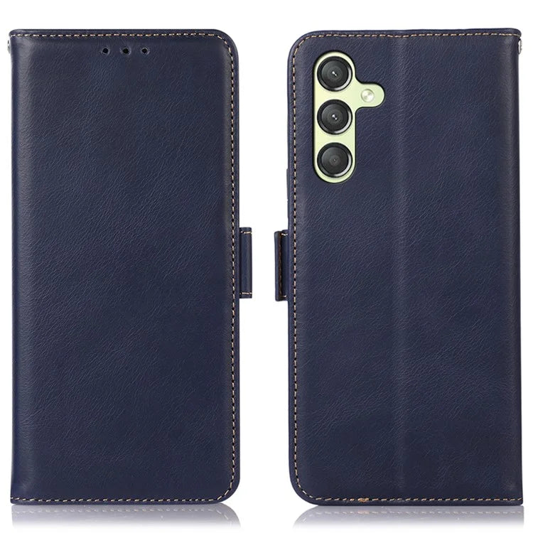 For Samsung Galaxy A25 5G (Global) (161.0 x 76.5 x 8.3mm) Case Genuine Cow Leather Folio Phone Cover with RFID Blocking