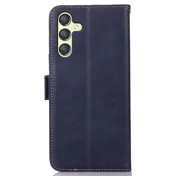 For Samsung Galaxy A25 5G (Global) (161.0 x 76.5 x 8.3mm) Case Genuine Cow Leather Folio Phone Cover with RFID Blocking
