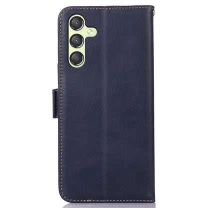 For Samsung Galaxy A25 5G (Global) (161.0 x 76.5 x 8.3mm) Case Genuine Cow Leather Folio Phone Cover with RFID Blocking