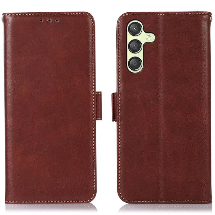 For Samsung Galaxy A25 5G (Global) (161.0 x 76.5 x 8.3mm) Case Genuine Cow Leather Folio Phone Cover with RFID Blocking
