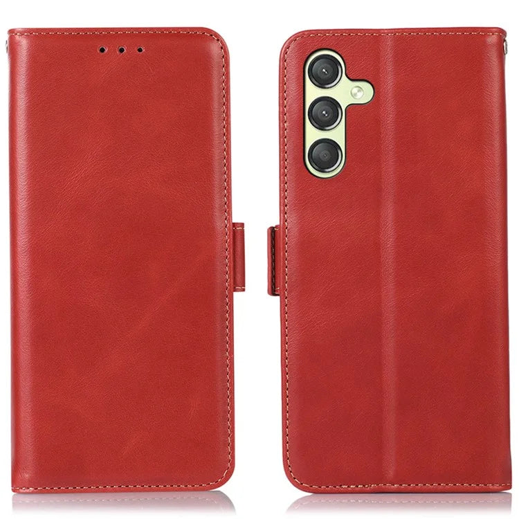 For Samsung Galaxy A25 5G (Global) (161.0 x 76.5 x 8.3mm) Case Genuine Cow Leather Folio Phone Cover with RFID Blocking