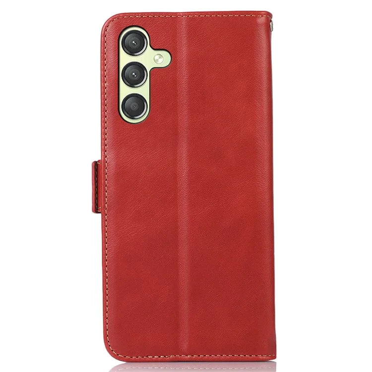 For Samsung Galaxy A25 5G (Global) (161.0 x 76.5 x 8.3mm) Case Genuine Cow Leather Folio Phone Cover with RFID Blocking